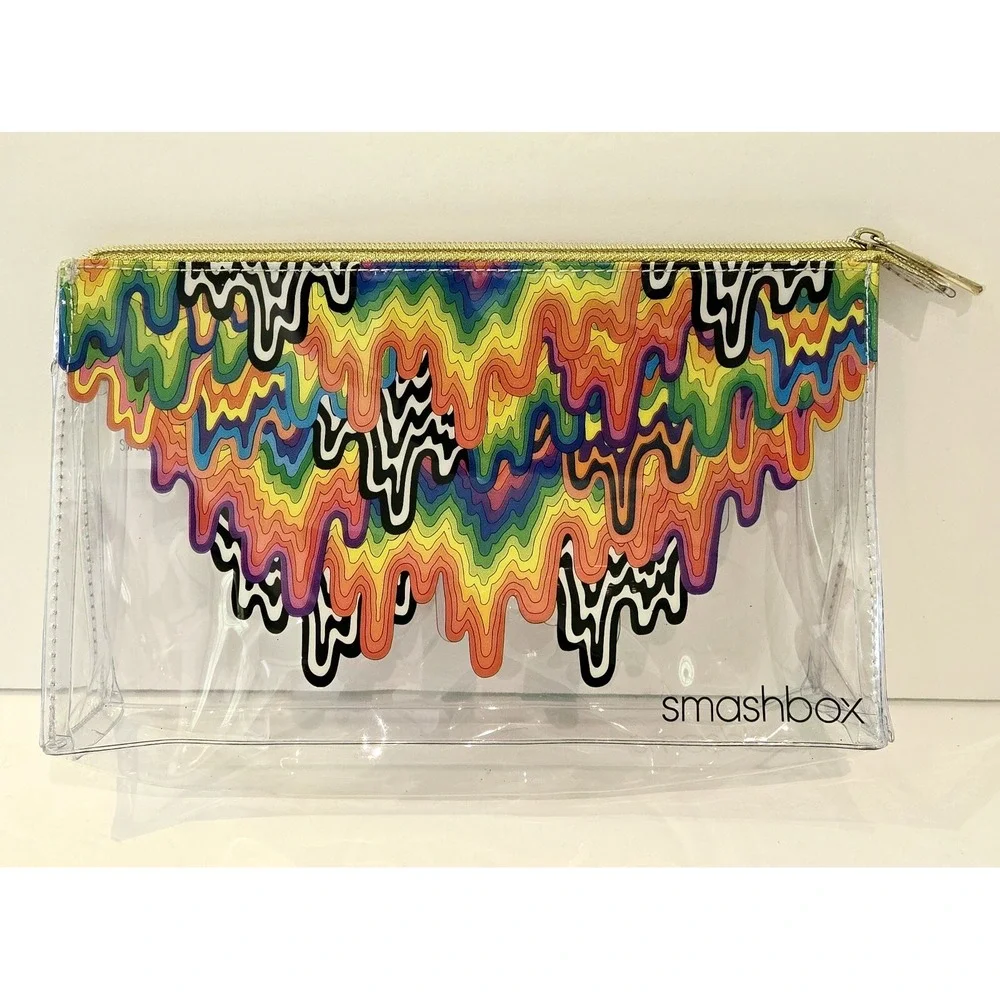 SMASHBOX Zipper Makeup Accessory Pencil Pouch Bag Rainbow Drip Clear Travel